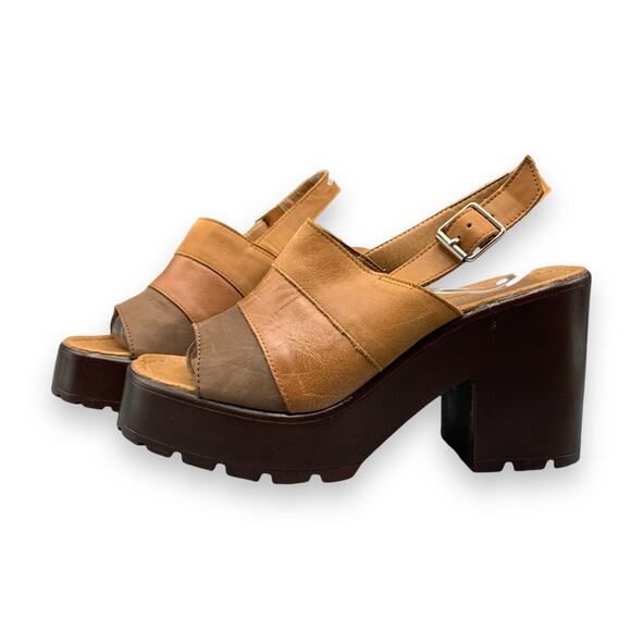 ROC Misty Slingback Sandal Size EU 40 US 8.5-9 Brown Leather Chunky Open Toe Y2K - Picture 2 of 14
